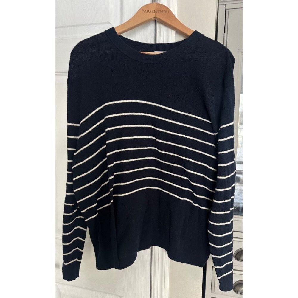 Nili Lotan X Target Women's 2X Navy White Striped Cashmere Blend Sweater